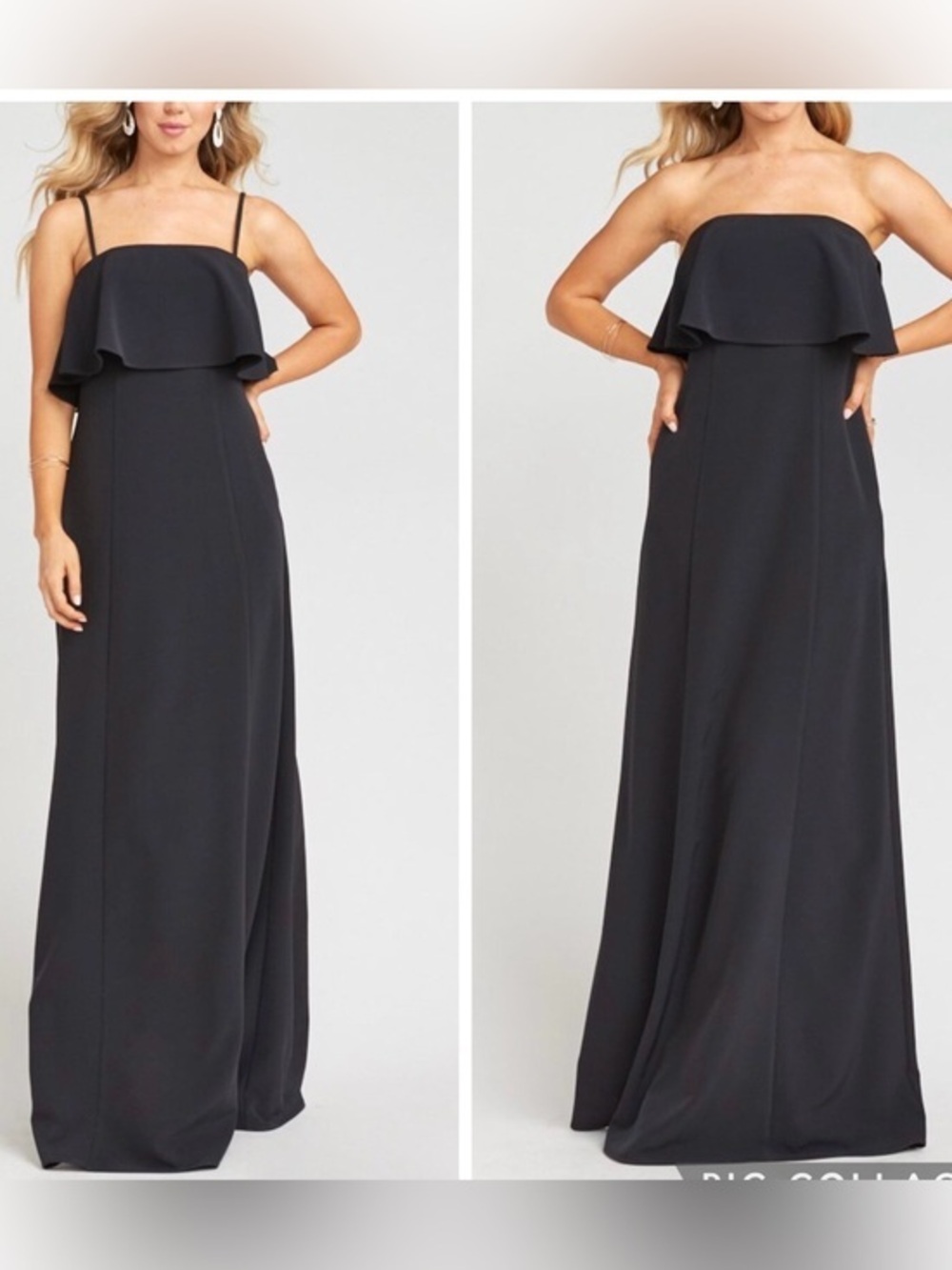 Show Me Your MuMu Monaco Ruffle Overlay Trumpet Black Bridesmaid Gown SMALL